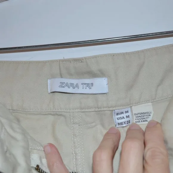 Zara TRF White Cargo Pants Low Rise Pockets Lace Bottom Women M - Picture 2 of 7